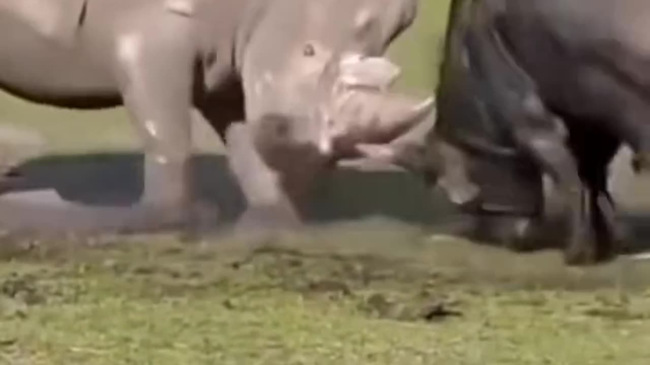 "🦏🔥 Epic Battle: Huge Rhino vs. Powerful Buffalo! 🐃⚡"