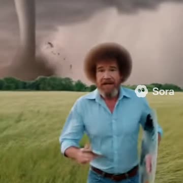 Bob Ross painting in a tornado