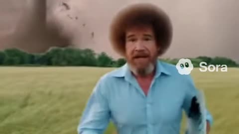 Bob Ross painting in a tornado