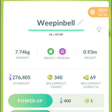 Pokemon Go Evolution - Shiny Bellsprout ➡️ Weepinbell