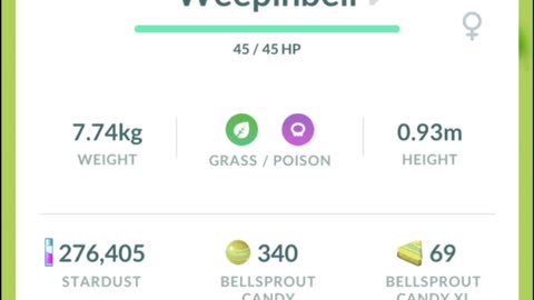 Pokemon Go Evolution - Shiny Bellsprout ➡️ Weepinbell