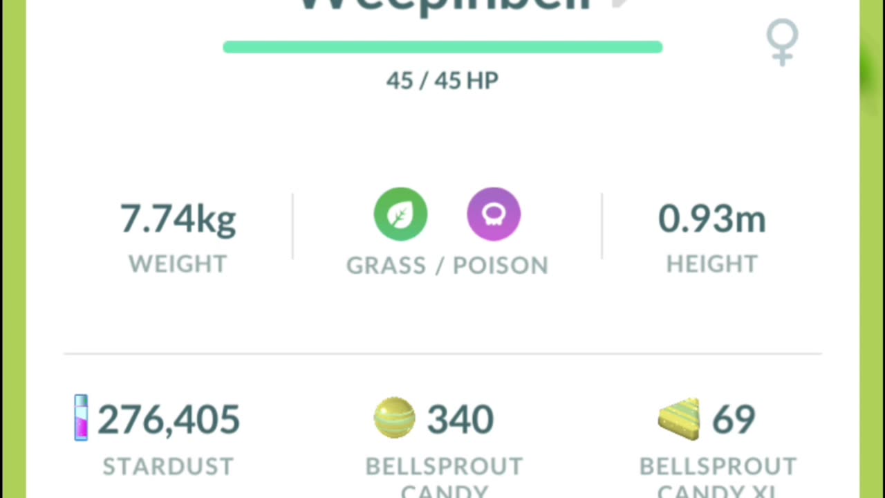 Pokemon Go Evolution - Shiny Bellsprout ➡️ Weepinbell