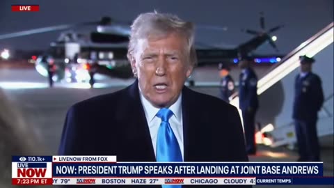 President Trump takes questions from the media tonight after arriving back in Washington DC