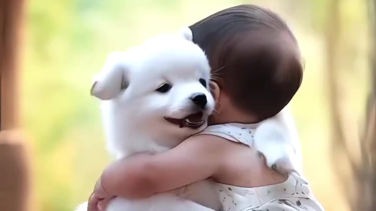 Baby and dog play with laughing 😆