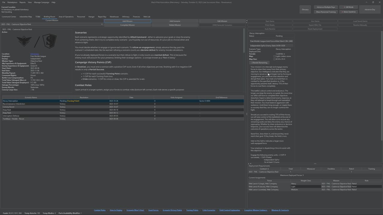 MekHQ 0.50.06 Learning the Ropes 14: refit Archer C and New Mission