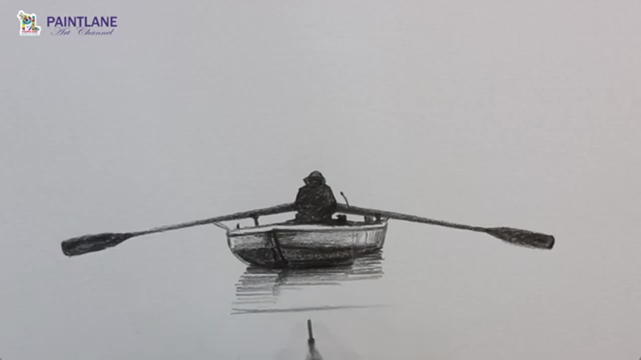 How to draw Man with Boat in Foggy Scenery Art with Pencil