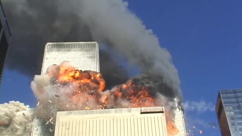 911 South Tower Impact - Rooftop From The East With Slow Motion Zoom