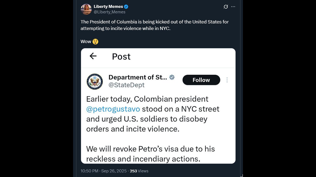 The communist President of Columbia stood inside of OUR Country and called on our Soldiers to disobe