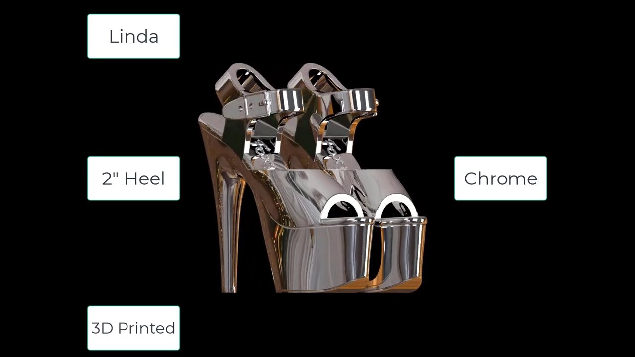 Linda Miniature Platform Shoes in Chrome with Foxy in Silver Glitter | 3D Printed Shoes on Turntable