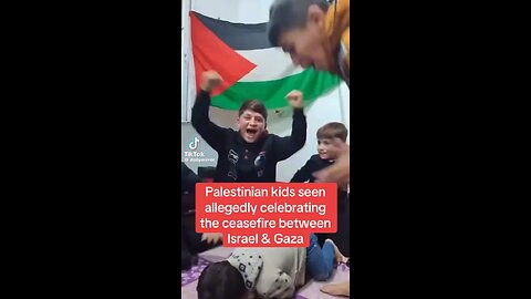 Palestinian children celebrating the ceasefire in Gaza 2025