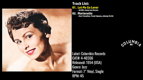 Joan Weber ‎– Let Me Go Lover (Full Record) - 1954 - CAT.# 4-40366