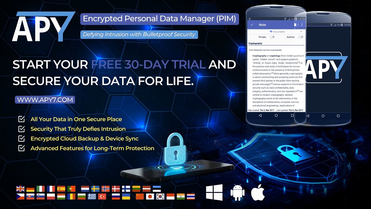 APY7® Encrypted Personal Data Manager (PIM)– Defying Intrusion with Bulletproof Security