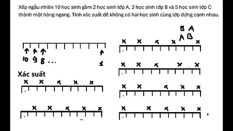 Toán 11: Xếp ngẫu nhiên 10 học sinh gồm 2 học sinh lớp A, 3 học sinh lớp B và 5 học sinh lớp C