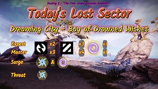 Destiny 2: 1-8-25 Bay of Drowned Wishes is the Lost Sector. Arc/Void Surge.