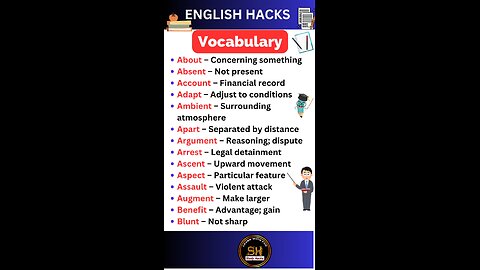 Daily use Important everyday used vocabulary words 00 #studyhacks123 #vocabulary #english #shorts