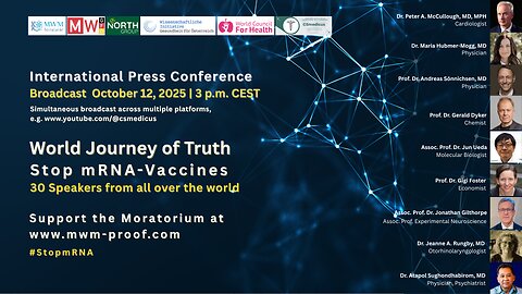 Stop mRNA. RISKWARNING: World Journey of Truth about mRNA-Va**ines. 30 Speakers from 20 countries.