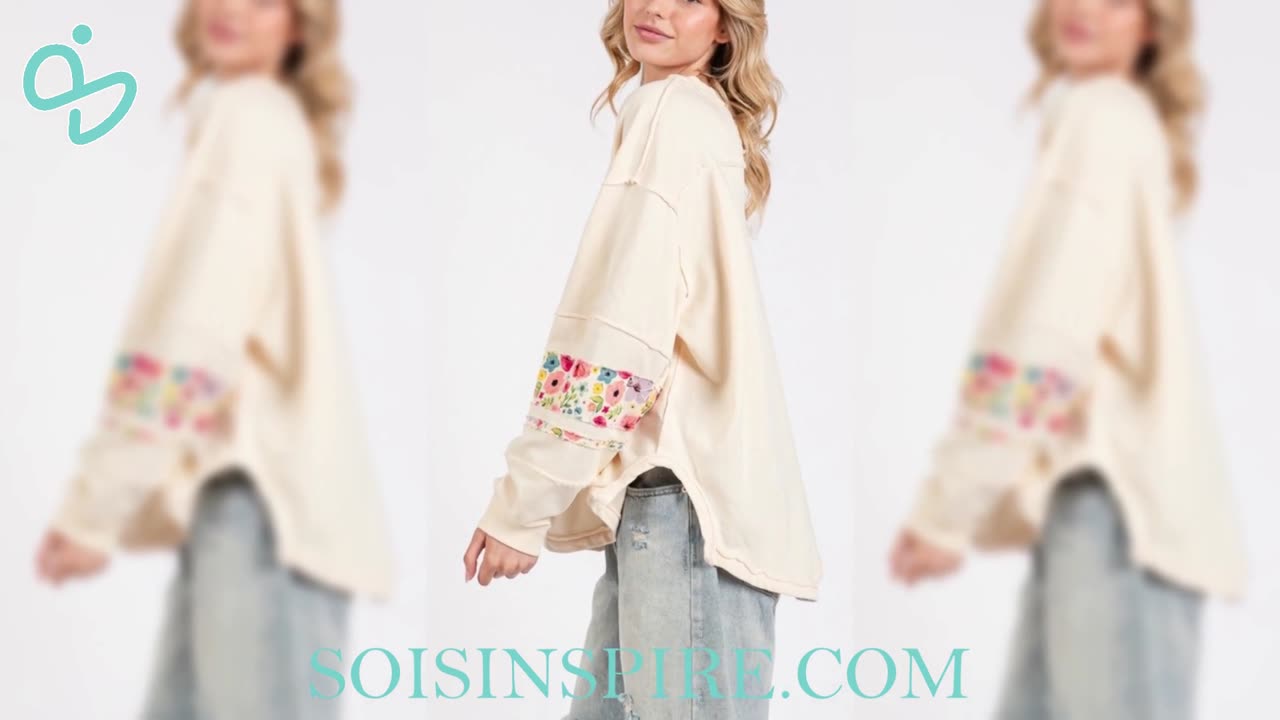 SAGE + FIG Daisy Patch Applique Long Sleeve Sweatshirt