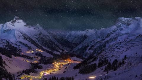Night Snowy Mountains ❄️🌙 | Cold Wind Sounds & Winter Night Ambience