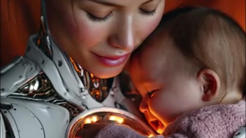 Baby find comfart in ai mother lap