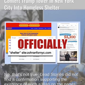 Fact Check: NO EVIDENCE Mamdani Plans To Convert Trump Tower In New York City Into Homeless Shelter