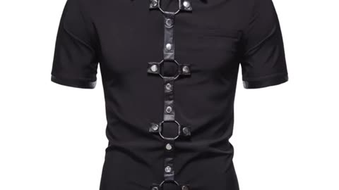 Slim-fit mens short-sleeve button-up shirt vintage lapel collar Ideal for casual, business or formal