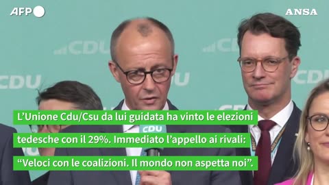 NOTIZIE DAL MONDO Elezioni in Germania 2025,In Germania vince la coalizione Cdu⁄Csu,boom di Afd che arriva secondo.L'alleanza conservatrice tra il 28,5 e il 29%,l'ultradestra oltre il 20%,male i democratici di Scholz