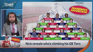 FIRST THINGS FIRST | Nick Wright's CRAZY QB Mountain, Allen RISES, Mahomes and Hurts FALL | NFL