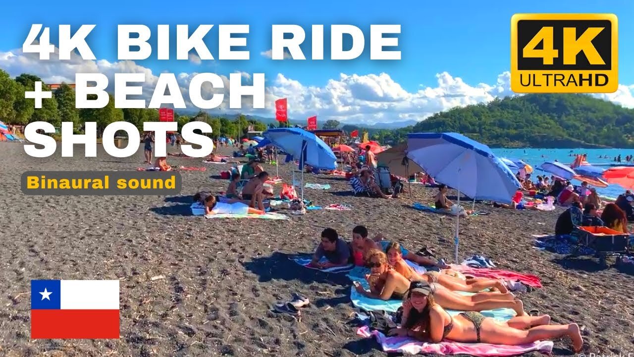 4K Bike ride in a hot Chilean summer day + beach shots - Binaural sound - 60 fps UHD