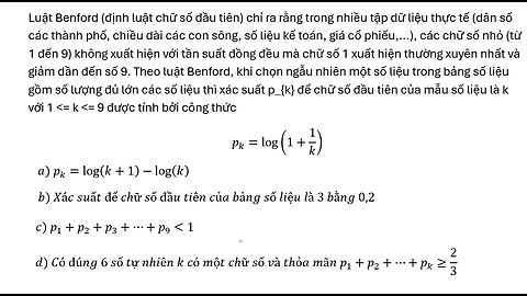 To&Atilde;&iexcl;n 11: H&Atilde;&nbsp;m log+X&Atilde;&iexcl;c su&aacute;&ordm;&yen;t: Lu&aacute;&ordm;&shy;t Benford (&Auml;&aacute;&raquo;nh lu&aacute;&ordm;&shy;t ch&aacute;&raquo;&macr; s&aacute;&raquo; &Auml;&aacute;&ordm;&sect;u ti&Atilde;&ordf;n) ch&aacute;&raquo; ra r&aacute;&ordm;&plusmn;ng trong nhi&aacute;&raquo;u t&aacute;&ordm;&shy;p d&aacute;&raquo;&macr;