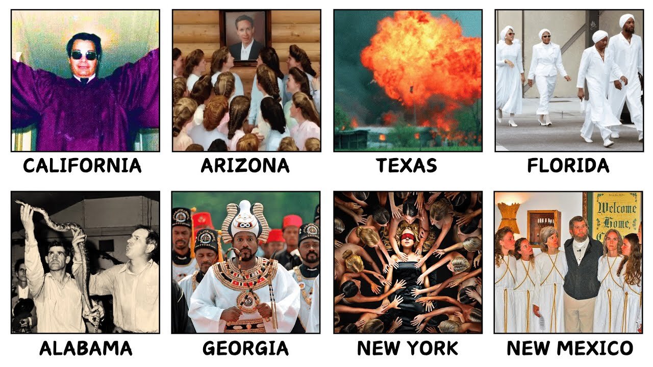 La setta più stramba di ogni Stato americano spiegata DOCUMENTARIO Il paganesimo moderno,comprende una vasta serie di cults,sette e nuovi movimenti religiosi detti NRM e culti sugli UFO,apocalittici che esistono da decenni