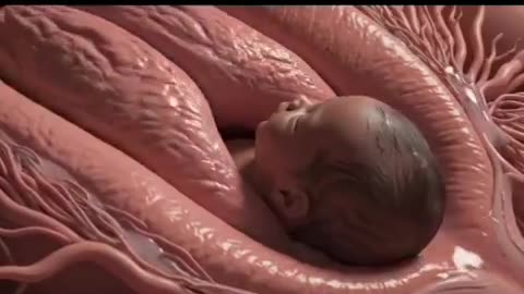 Normal delivery process inside mother womb 3D view.