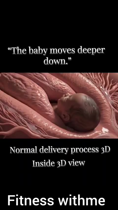 Normal delivery process inside mother womb 3D view.