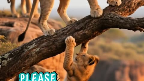 Lion Cries for Help as Baby Hangs From Cliff — Emotional Wildlife Moment! 😢🦁 #ViralRumble