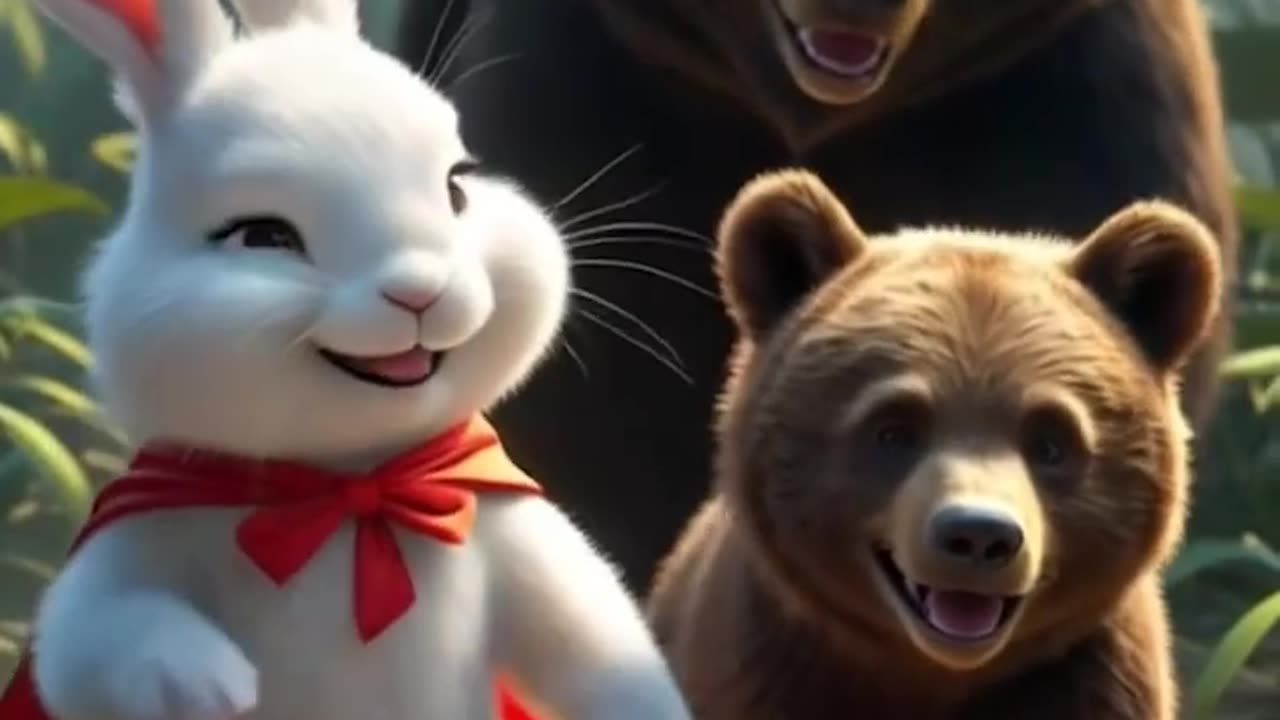 A brave rabbit saves a bear cub from bad hunter