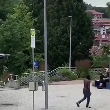 Migrant destroying a car in Germany