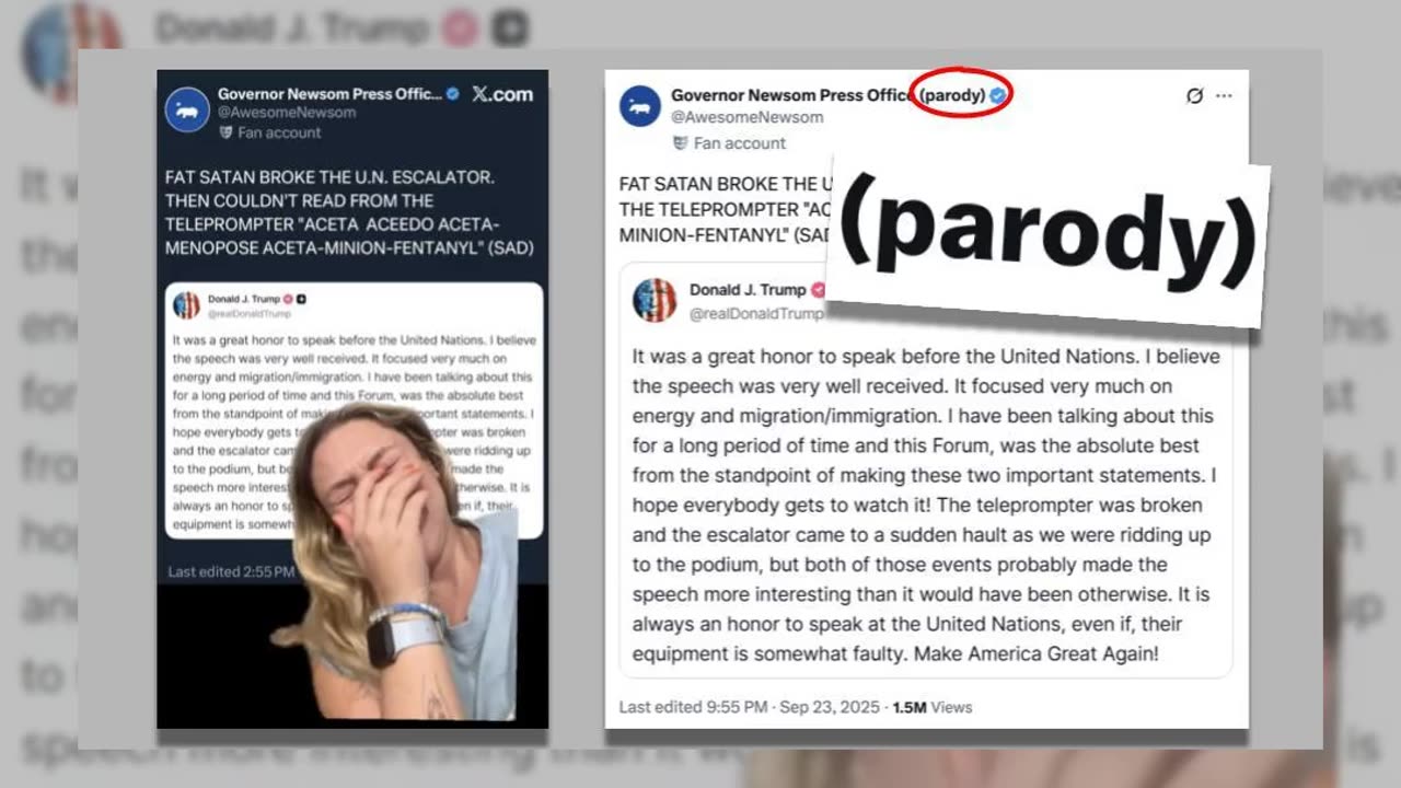 Fact Check: Gavin Newsom's Press Office Did NOT Write About Trump 'Fat Satan Broke The UN Escalator'