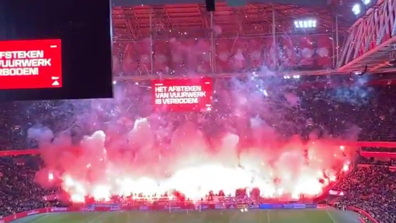 Dangerous pyrotechnics during Ajax vs Groningen soccer match