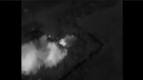 IR drone video of Ukrainian artillery working Russian position. 2022 Ukraine