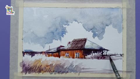 How to Paint wooden house in Scenery Art || Water color Painting