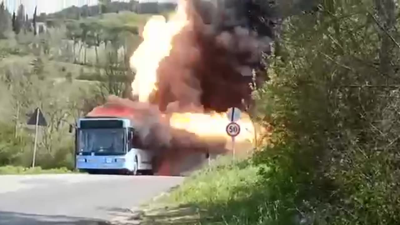 This is what an electric bus with an exploding battery looks like.