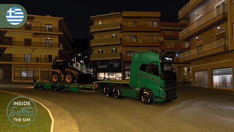Midnight drive in Greece transporting Backhoe Loader | Wheel cam | Brutal Open Pipe Sound