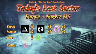 Destiny 2: 3-5-25 Bunker E15 is the Lost Sector. Arc/Strand Surge