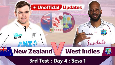 🔴 New Zealand vs West Indies | 3rd Test : Day 4 : Session 1 | NZ vs WI | 2nd Innings | Updates
