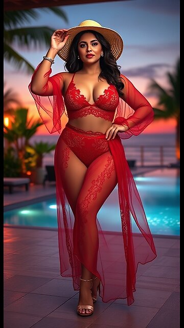 This model looks adorable in this red flare