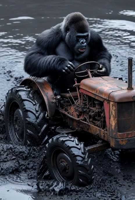 Gorilla Riding a Tractor & Dancing in the Mud! 😂🦍🚜