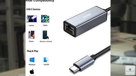 BENFEI USB-C to Ethernet Adapter, USB Type-C (Thunderbolt 3/4) to RJ45 Gigabit E