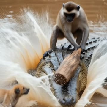 Monkey rescue a puppy