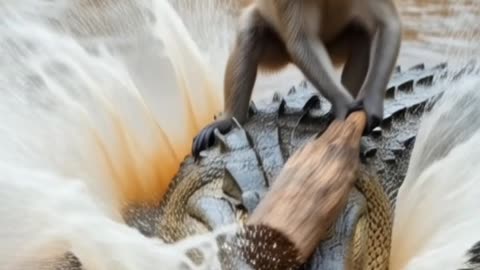 Monkey rescue a puppy