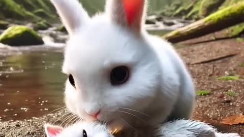 A rabbit saves a kitten that was separated from its mother🐰 #RabbitRescue #CuteAnimals #AnimalRescue