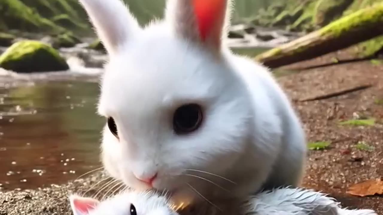 A rabbit saves a kitten that was separated from its mother🐰 #RabbitRescue #CuteAnimals #AnimalRescue